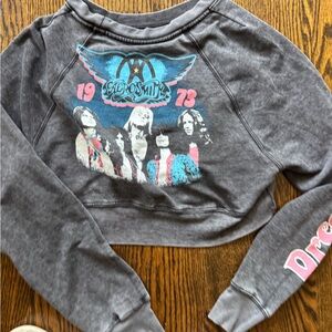 Gray Aerosmith Cropped Sweatshirt